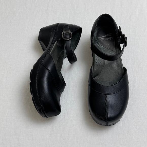 Dansko Shoes - Dansko Black Leather Mary Jane Clog with Ankle Strap